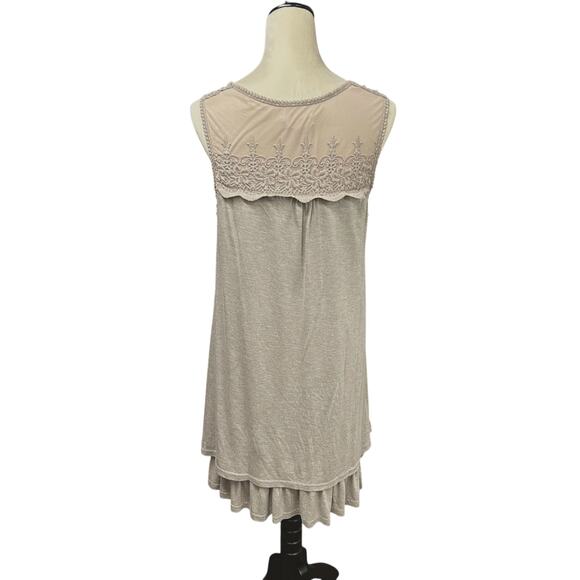 Cottagecore Boho Mesh Lace Dress M Taupe Ruffle Hem‎ Layering - Picture 5 of 8